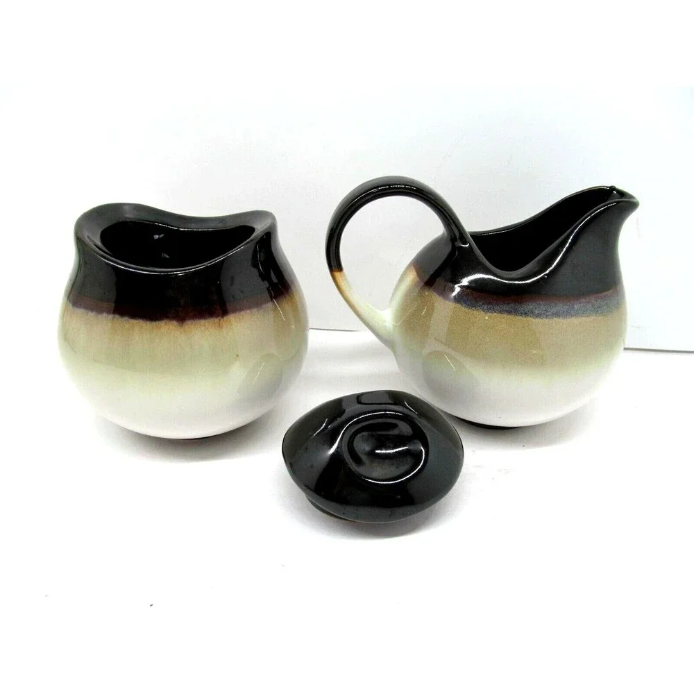 Sango Nova Black Lidded Sugar Dish & Creamer  Set